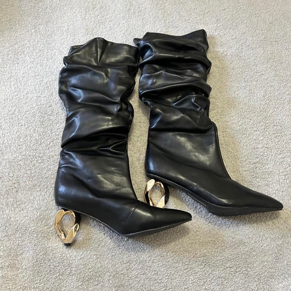 Azalea wang rosier black leather dancer boots size 8 gold heel